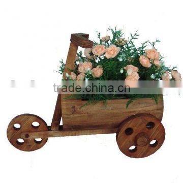 wooden barrow flower pot