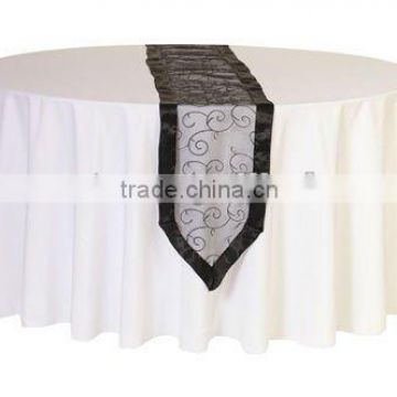 Black embroidered organza table runner with satin border