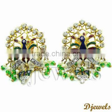 Peacock Diamond Earrings, Bridal Diamond Earrings, Diamond Jewelry
