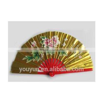 Cheap Metallic fabric kungfu fans,taichi fans with colour printing