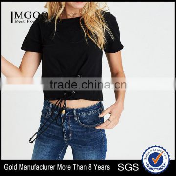 MGOO Custom Plain Women's T Shirt Fashion 65% Polyester 35% Cotton Lace-up Front Corset T Shirts