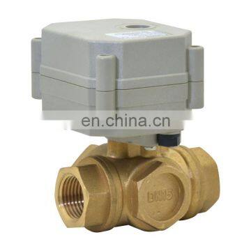 Waterproof brass MINI motor actuated valve L flow CWX-25S DN25 G1" 3 way DC12V with wires length 1.5m