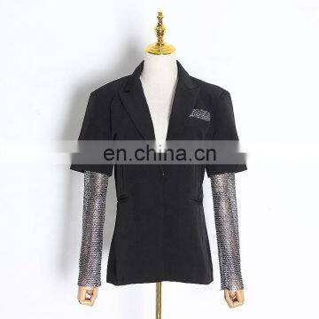 TWOTWINSTYLE Summer blazer women Long Sleeve Diamond Patchwork Long Elegant Coat Female