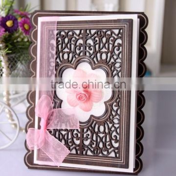 Pink Lace Ribbon & Flower Accessory Wedding Invitation Card Laser Cut