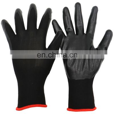 13 Gauge Industrial Black Smooth Nitrile Dipped Nylon Palm Protective Hands Safety Work Gloves