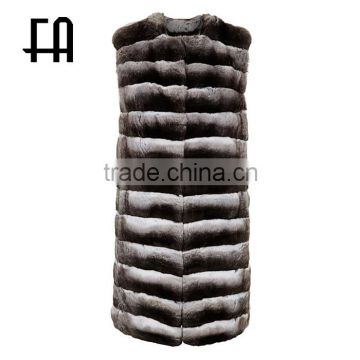 Factory direct wholesale classic long CHINCHILLA gilet /genuine chinchilla fur gilet