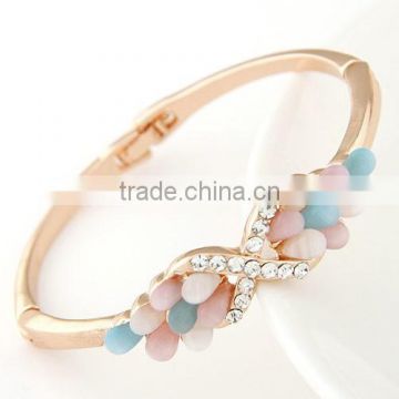 High Good Quality Opal Stone Jeweled Slim Cuff Bangle Surface polished bangle stock