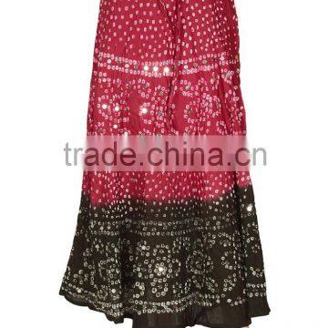 Girls Cotton Long Bandhej Skirt With Sequins Work