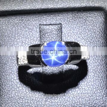 7.5x7 MM Blue Star Sapphire Ring Lab-Created Sterling Silver 92.5 Size 7.75