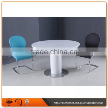Hot First light up white lacquer oval new model expandable dining table