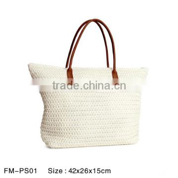 Green Natural handknitted paper straw beach bags with handle