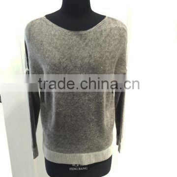 Ladies knitted reverse osmosis printing with hot fix rhinestone cashmere fashion pullover