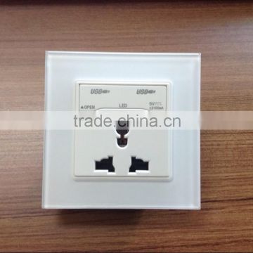 Glass panel universal 13A socket with double usb charger socket
