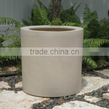 Cylinder Polystone planter, durable fiberstone outdoor pots, lighweight fiberglass