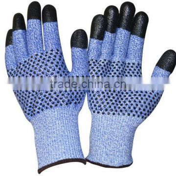 double side silicone dot cut resistant glove with nitrile finger coating