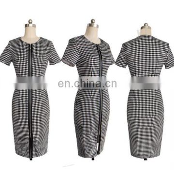 Swallow grid short sleeves woman pencil dress for office