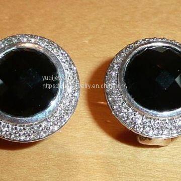 925 Silver Jewelry 10mm Black Onyx Cerise Earrings(E-058 )