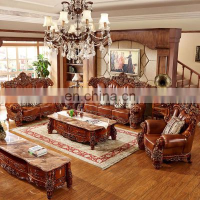 classic solid wood genuine leather sofa set designs living room furniture luxury