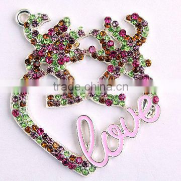 Fashion Wholesale Charm Valentine's Day Deer heart rhinestone silver alloy cartoon character pendants for kids necklaces making!