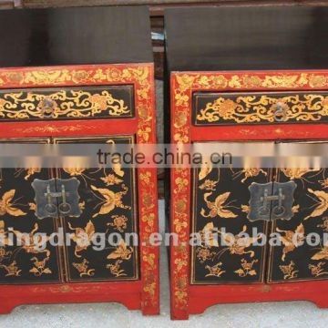 Chinese antique furniture Beijing red & black pine wood Bedside Cabinet