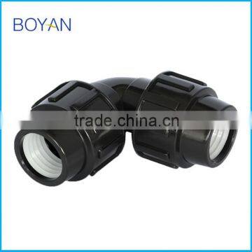 PN16 plastic quick pipe fitting black pp compression 90 degree elbow