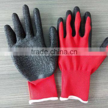 13 gauge red nylon gloves core black latex coated gloves with wrinkle on the palm