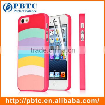Set Screen Protector And Case For Iphone 5 , Hard Plastic Red Colorful Stripes Customized Color Phone Case