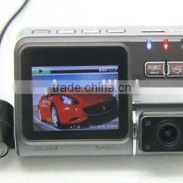 Wide angle car video recorder with 2.0 inch TFT screen and two camera