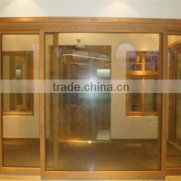 German style solid wood sliding door with double glazed