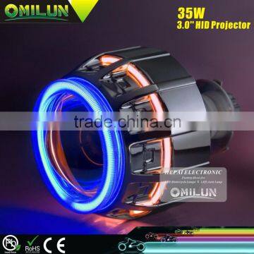12V 3.0" Inch hid projector Lens Lamp with double angel halo ring