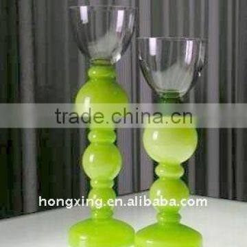 Glass Candle Holder in Clear and Green