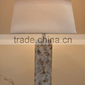 popular in Middle East square acrylic base sea shell table lamp with handcraft rhombus shell and pagoda fabric lampshade