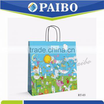 RT-03 Cartoon Kid's Day Cheap Coated paper bag with handle professional manufacturer