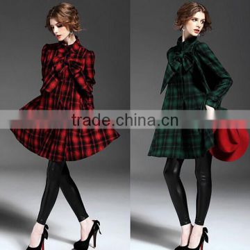 Women Fashion European Style Plaid Long Sleeve Winter Coat