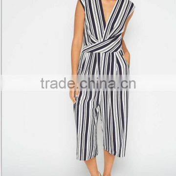 2017 ladies fashion Navy Stripe sleeveless jumpsuit