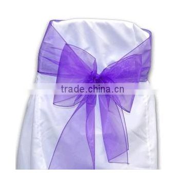 Purple organza wedding chair sash for chairs