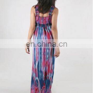 New Women Front Flower Printed Sleeveless Maxi long Dress