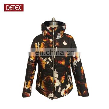 Woman Winter Printed Padded Jacket With Detachable Fur Collar
