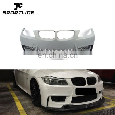 PU 1M E90 Front Bumper with 3D Carbon Fiber Front Spoiler for BMW 325i E90 LCI Sedan 4-Door 09-11