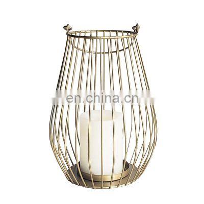 Wholesale custom metal Gold candle holder lantern Cheap modern style hanging candle lantern for garden