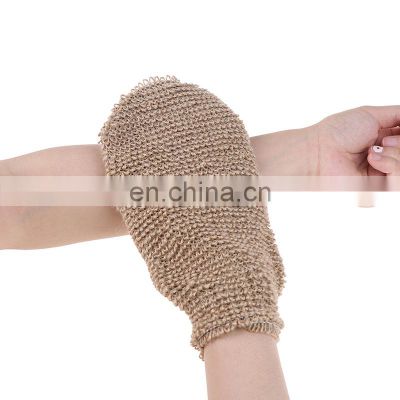 Custom Logo Natural Hemp and Bamboo Fiber Bath Shower Gloves Mitt Exfoliating and Body Scrub Silk Exfoliating Gloves