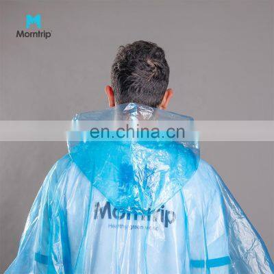 Morntrip Customized Eco-Friendly Cheap Disposable Emergency LDPE Rain Poncho Raincoat Unisex For Theme Parks, Hiking, Camping