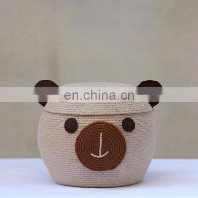 Hot Sale Bear toy basket for kids, basket made with cotton ropre Cute natural basket nursery decoration for baby and kids