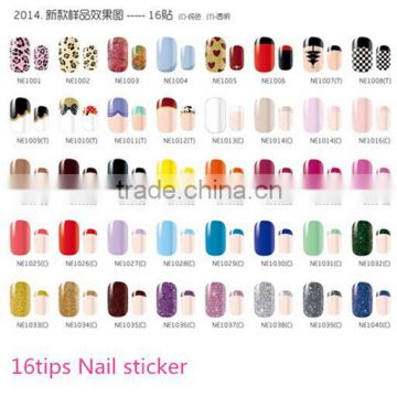 Glitter nail sticker for nail art 16 TIPS per sheet wholesale 2015 new designs