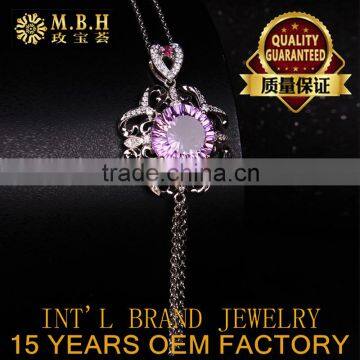 hot sale jewellery set 925 sterling silver 18K gold plated precious natural amethyst Pendant necklace