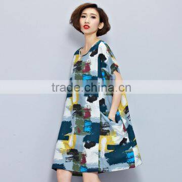 JPSKIRT160803 Latest Fashion Ladies Casual Floral Cotton Dress