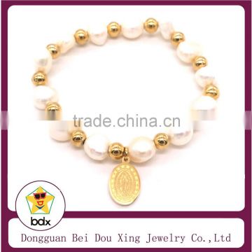 Top Quality Stainless Steel 18k Gold Color Religious Saint Our Lady of Grace Virgin Mary Figure Charm Rosary Prayer Bracelet