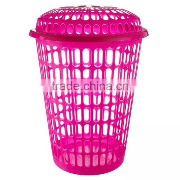 pp oem pink basket with lid,plastic washing storage basket of dirty clothes