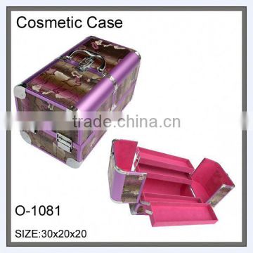 3layers purple color wholesale beauty case cosmetic bags