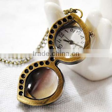 free shipping!!! 23*53mm cartoon glasses pendant pocket watch @ mixed Antique Bronze Mechanical Locket Watch pocket